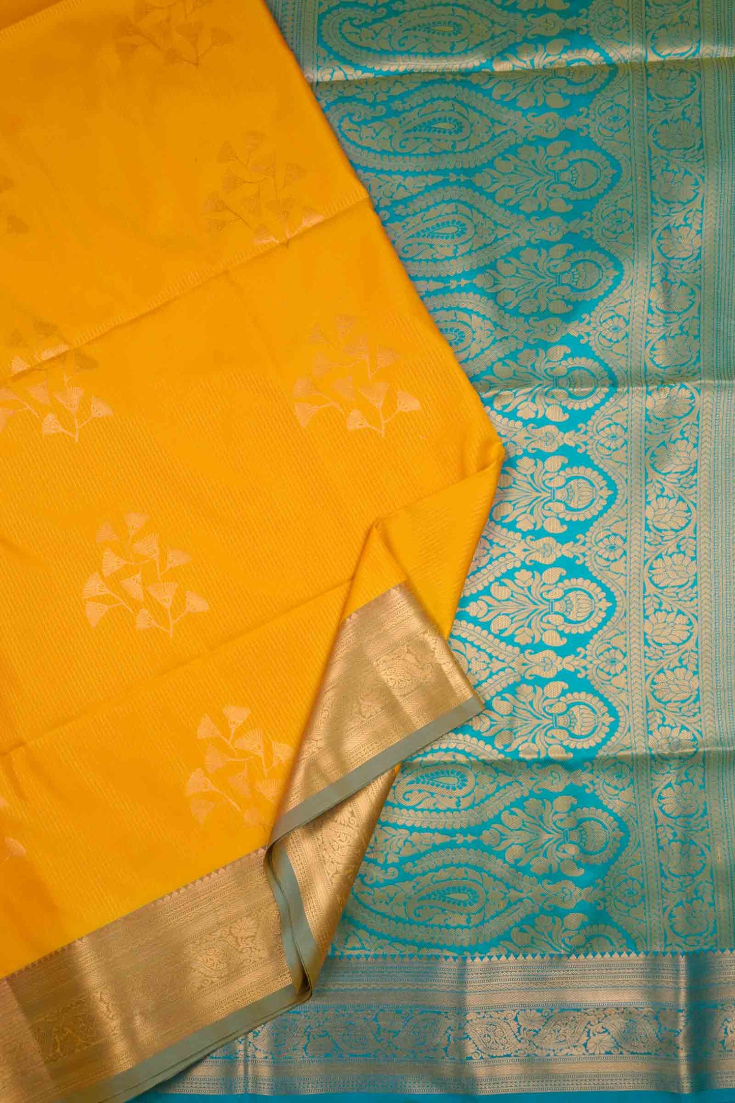 Yellow Zari Vairaoosi Lines  Butta Zari Border Pallu Semi Soft Silk Saree