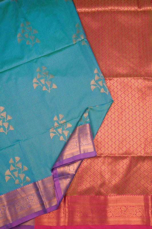 Blue Zari Vairaoosi  Lines  Butta Violet Zari Border Pallu Semi Soft Silk Saree