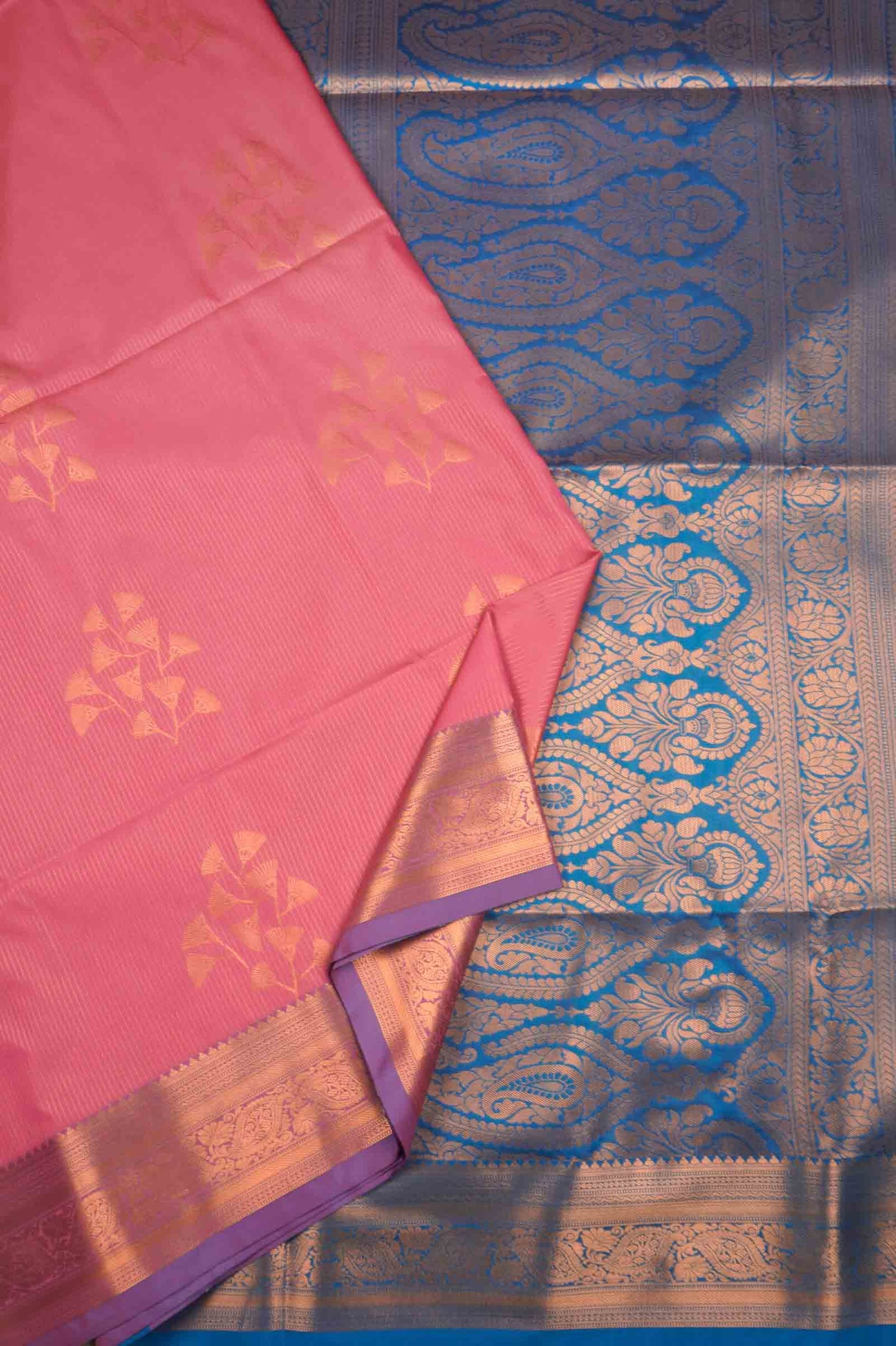 Pink Zari Vairaoosi Lines  Butta Zari Border Pallu Semi Soft Silk Saree