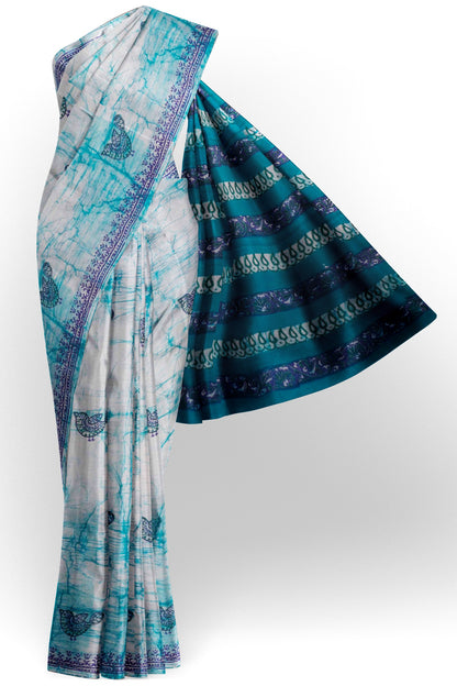 Light Blue Jaipur Cotton Little Birds Print Saree