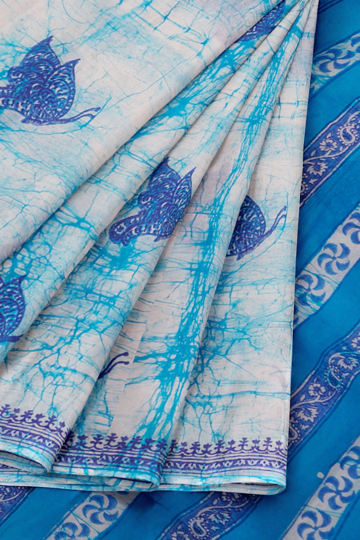 Light Blue Jaipur Cotton Blue Butterfly Print Saree