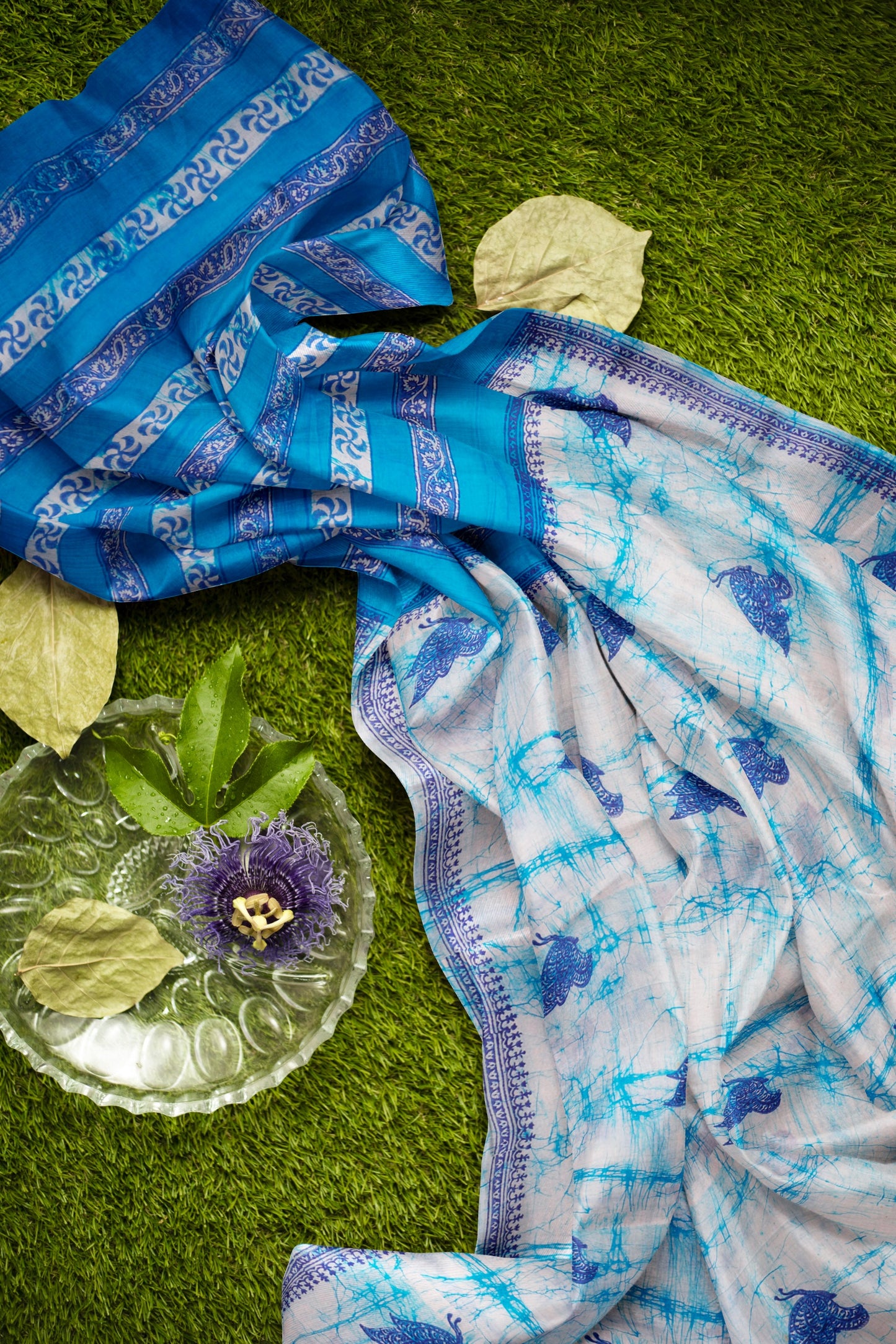 Light Blue Jaipur Cotton Blue Butterfly Print Saree