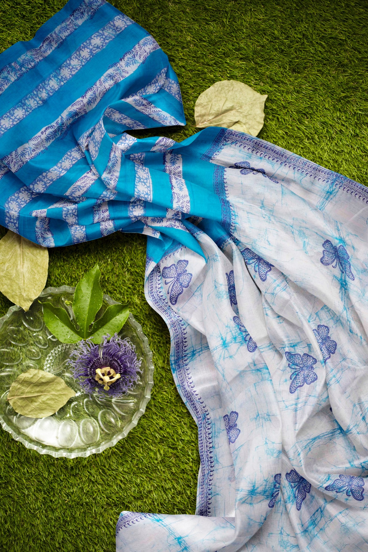 Light Blue Jaipur Cotton Batik Butterflies Saree