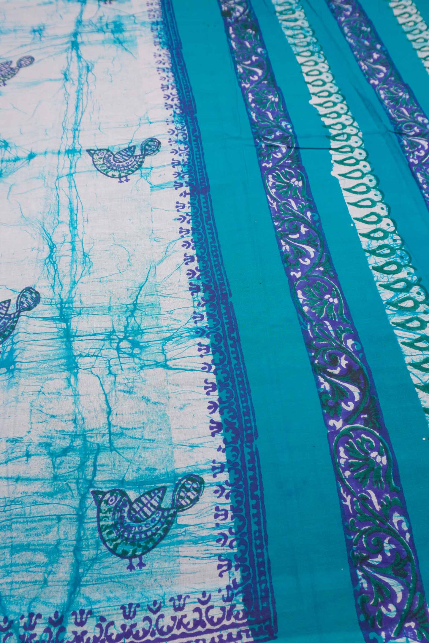 Light Blue Jaipur Cotton Little Birds Print Saree