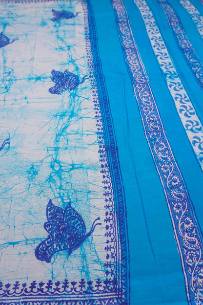 Light Blue Jaipur Cotton Blue Butterfly Print Saree