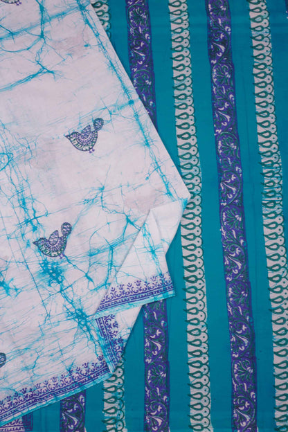 Light Blue Jaipur Cotton Little Birds Print Saree