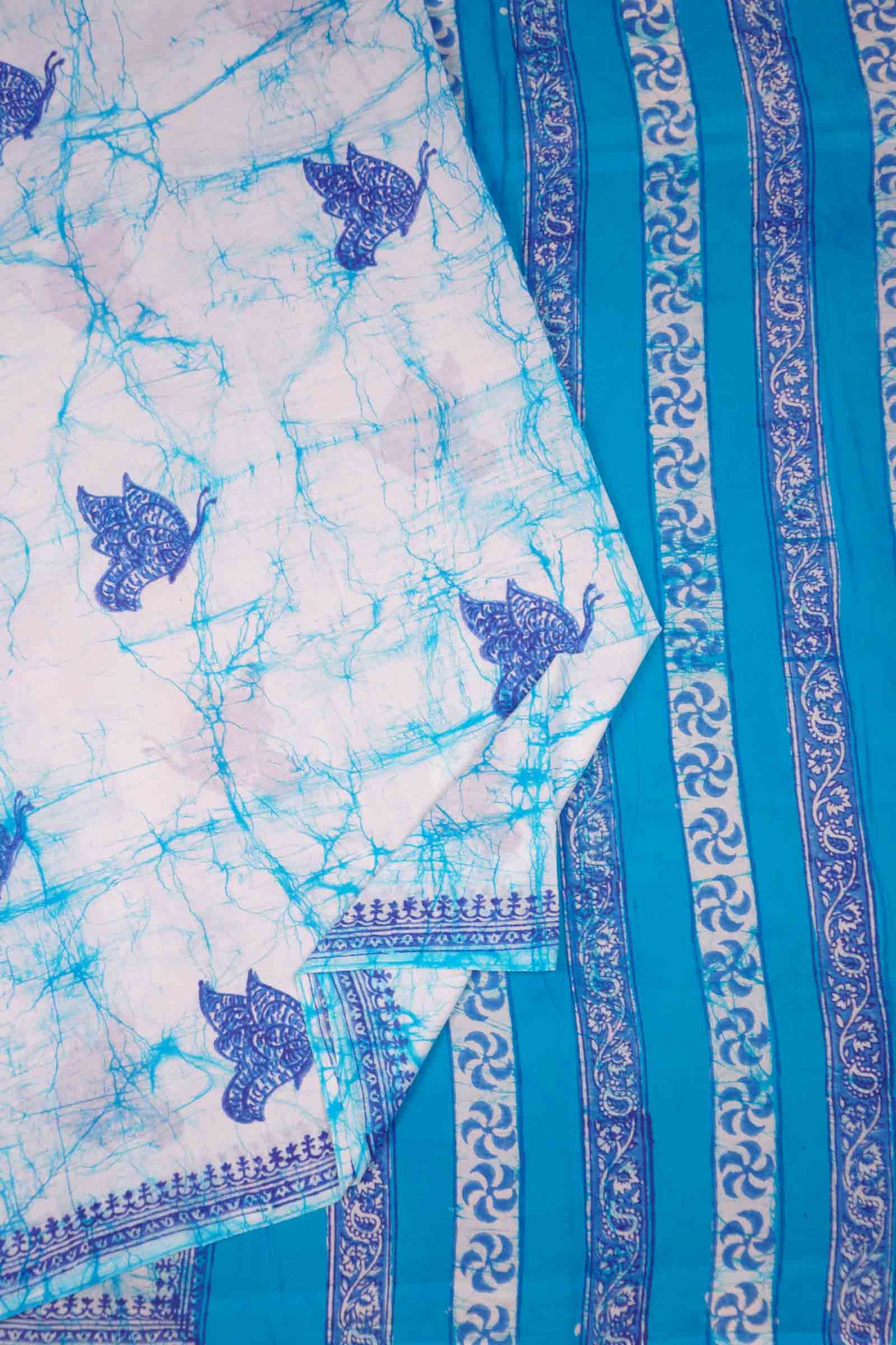 Light Blue Jaipur Cotton Blue Butterfly Print Saree