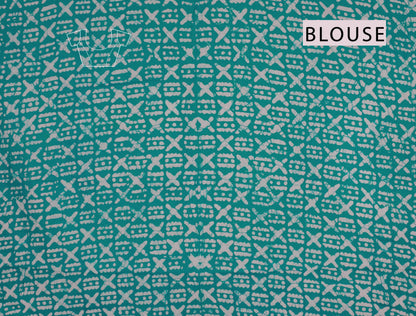 Light Blue Jaipur Cotton Green Butterfly Print Saree