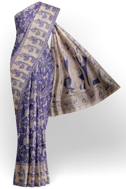 Violet Kalamkari Pure Cotton Warli Style Print  Saree