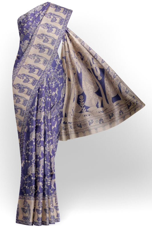 Violet Kalamkari Pure Cotton Warli Style Print  Saree