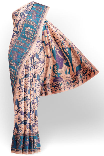 Off White Kalamkari Pure Cotton Elephant Border Ethnic Pallu Saree