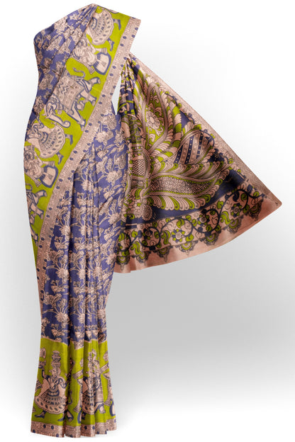 Violet Kalamkari Pure Cotton Folk Scenes Border Saree