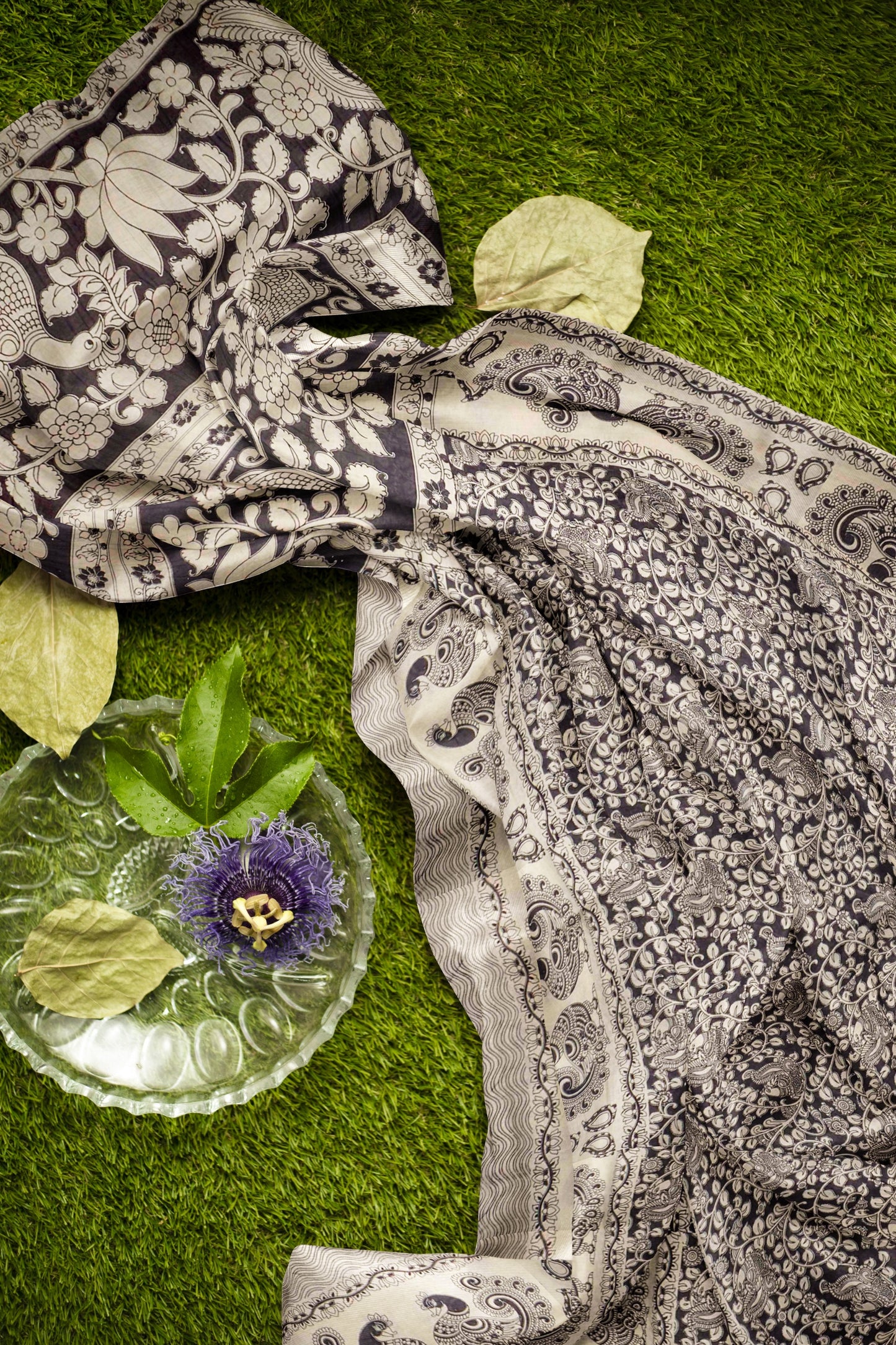 Black Kalamkari Pure Cotton Kalamkari Florals Peacock Border Pallu Saree