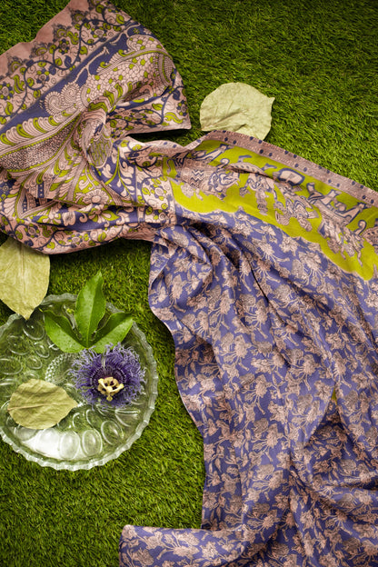 Violet Kalamkari Pure Cotton Folk Scenes Border Saree