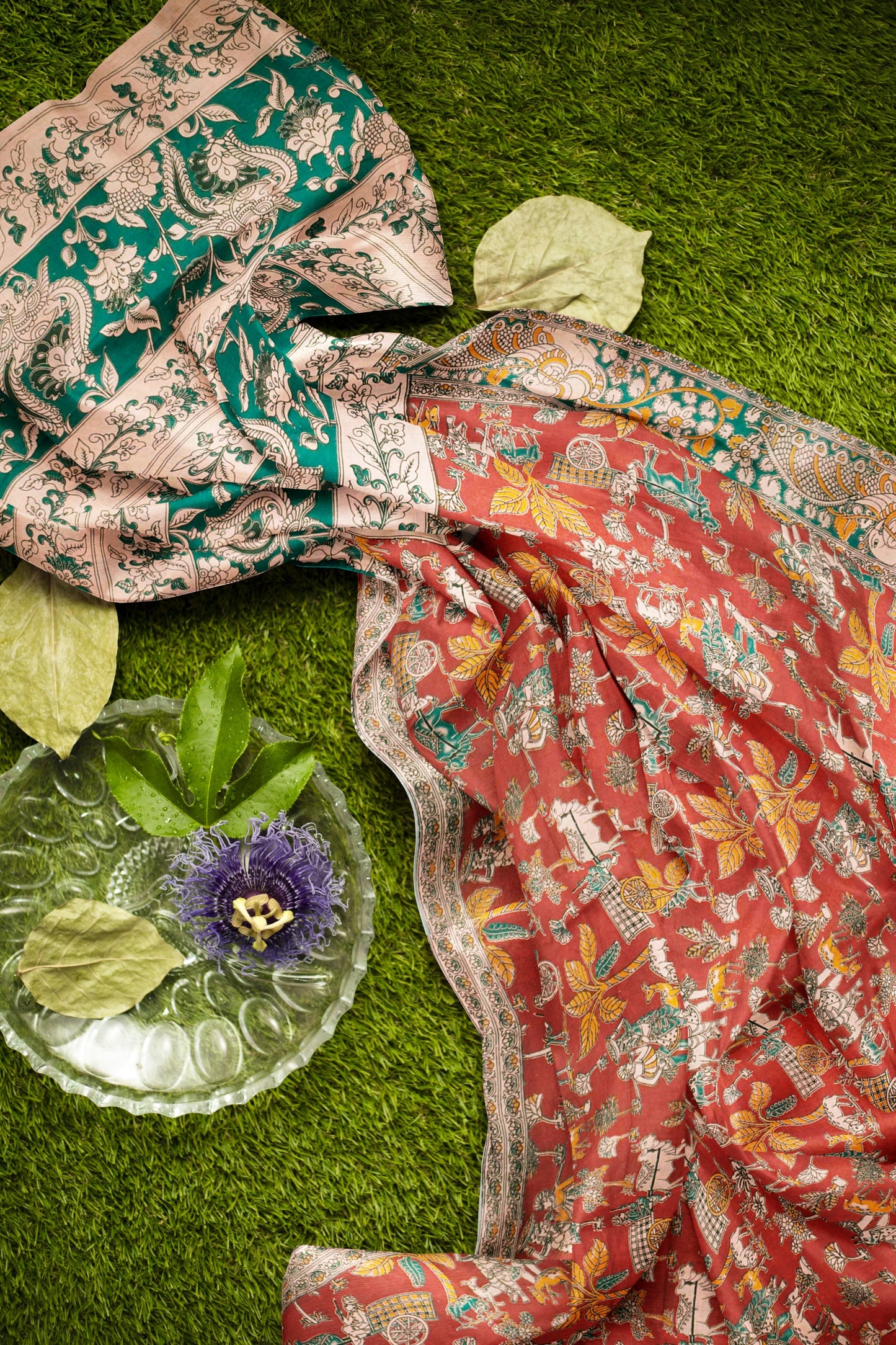 Red Kalamkari Pure Cotton Village Art Print  Saree