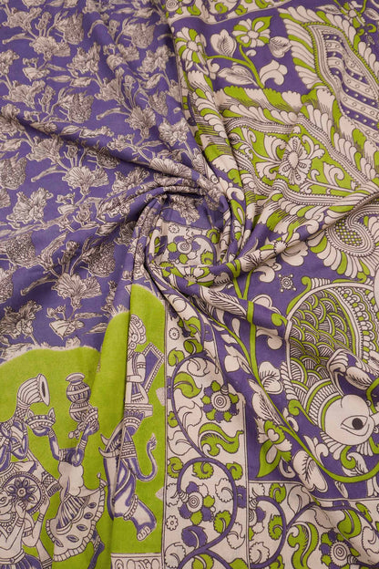Violet Kalamkari Pure Cotton Folk Scenes Border Saree
