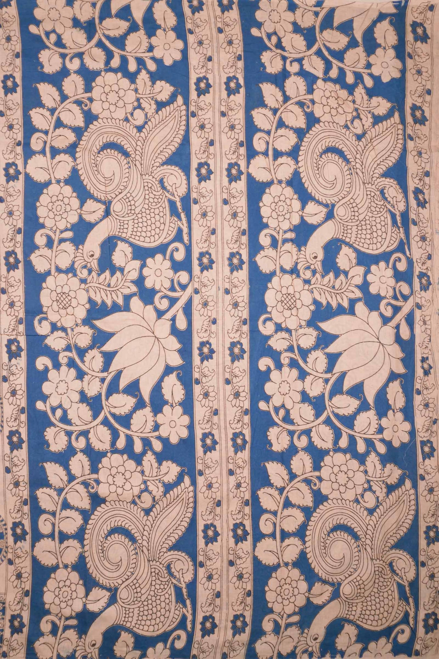Off White Kalamkari Pure Cotton Peacock Chakra Saree