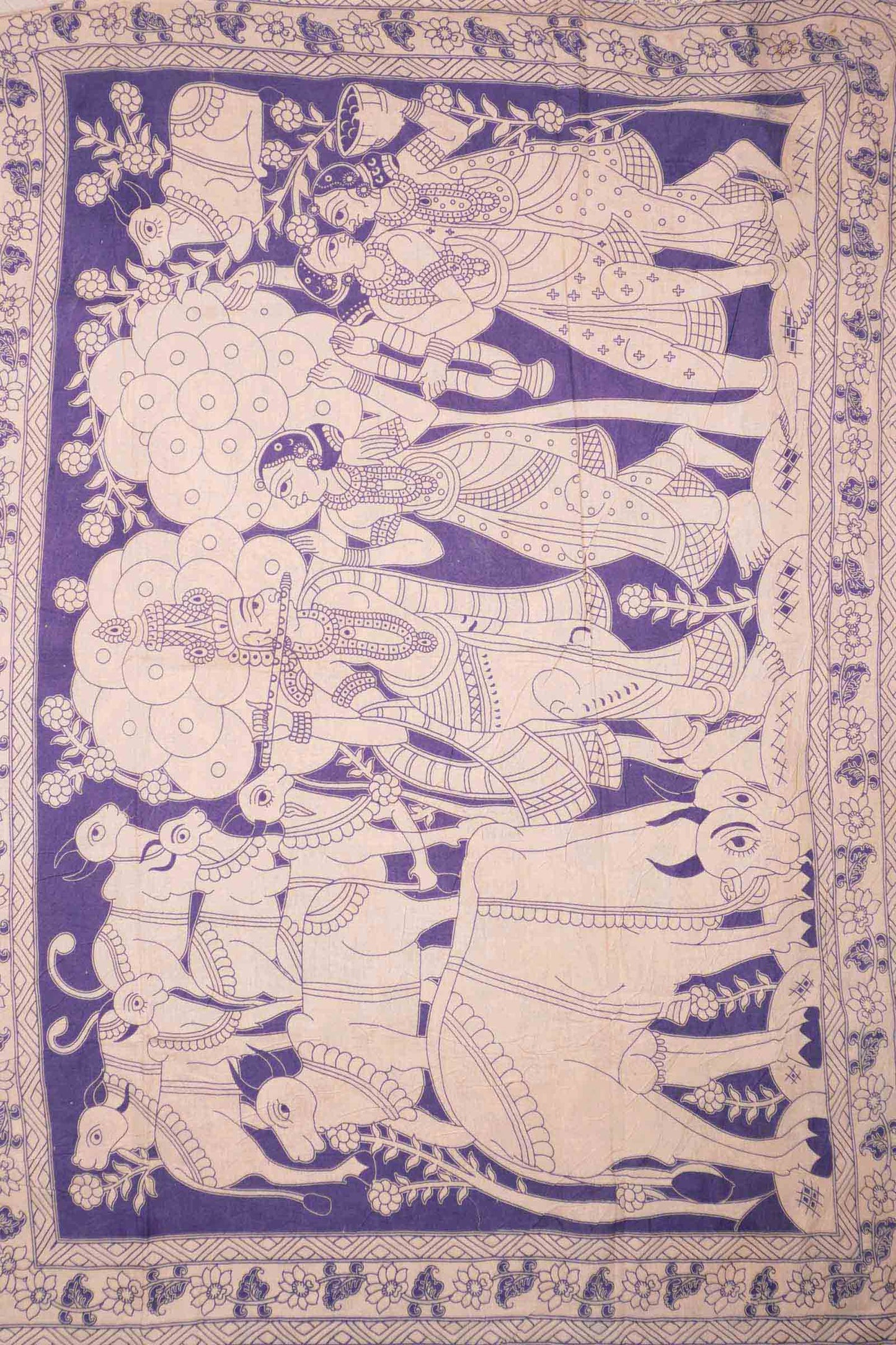 Violet Kalamkari Pure Cotton Warli Style Print  Saree