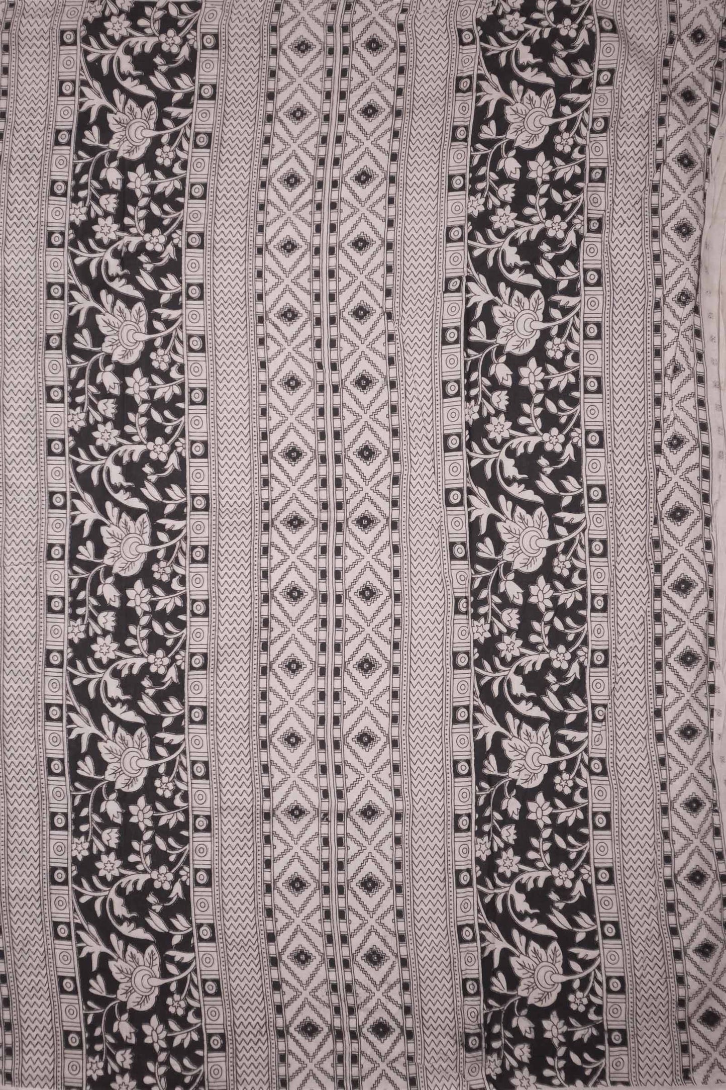 Black Kalamkari Pure Cotton Floral Scenes Print Saree