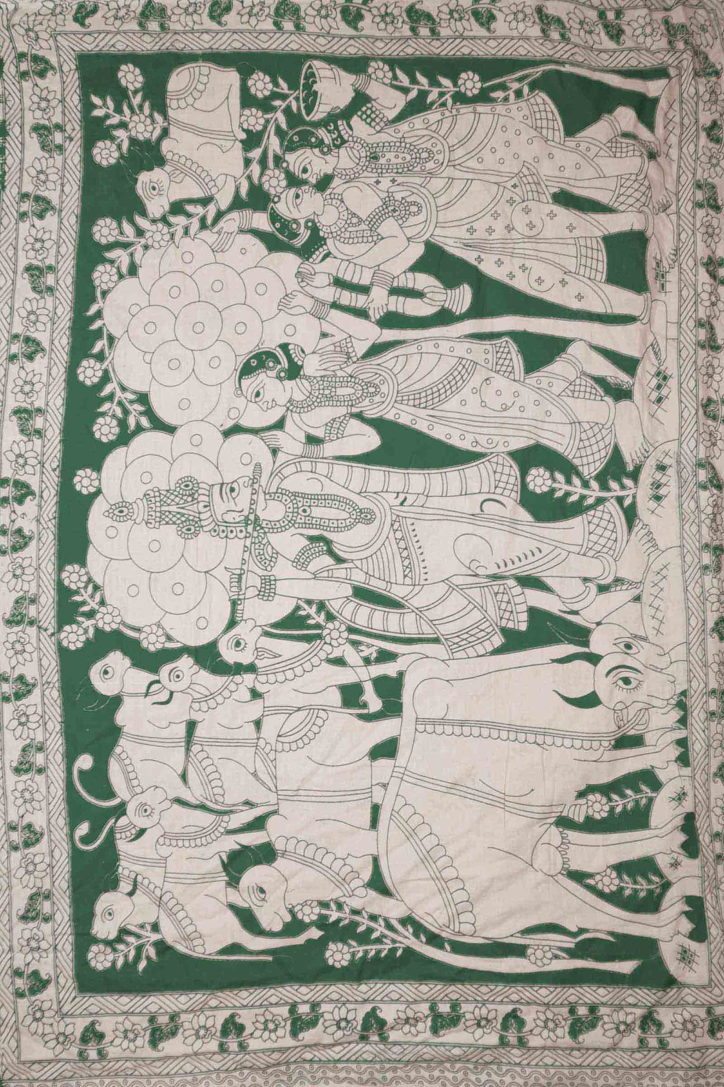 Off White Kalamkari Pure Cotton Chakra Print Vrindhavan Pallu Saree