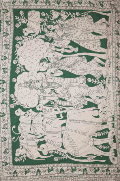 Off White Kalamkari Pure Cotton Chakra Print Vrindhavan Pallu Saree