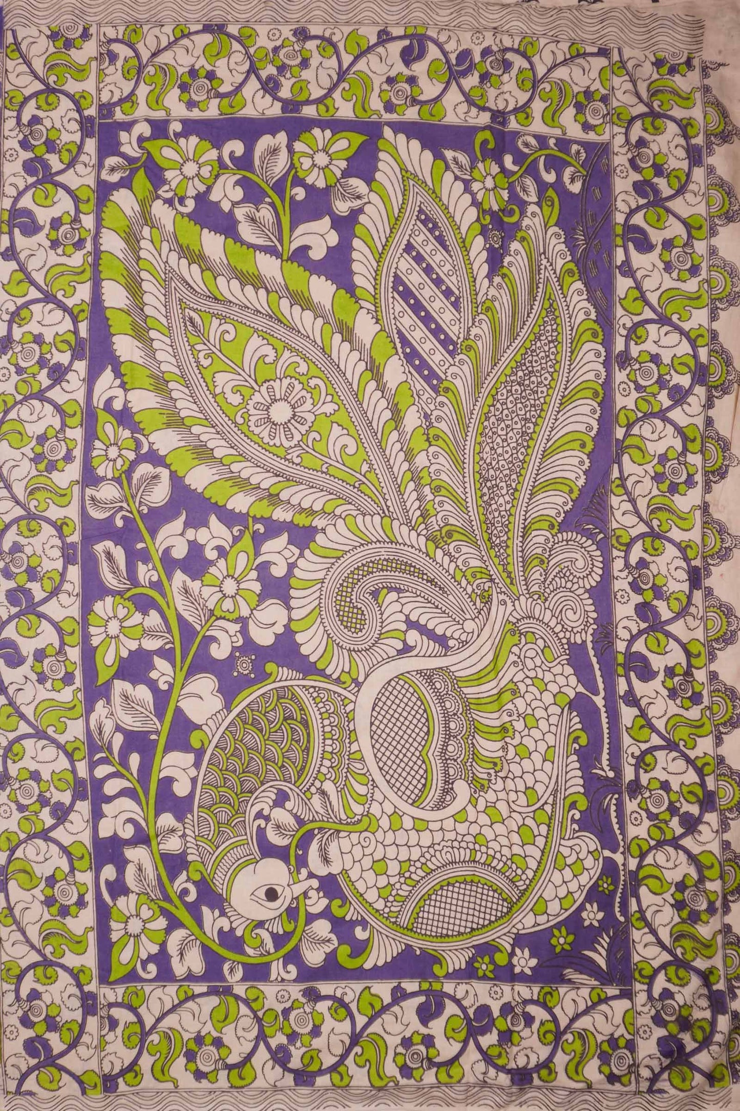 Violet Kalamkari Pure Cotton Folk Scenes Border Saree