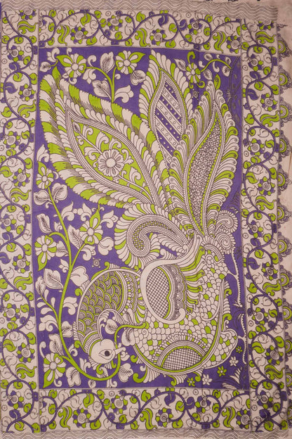 Violet Kalamkari Pure Cotton Folk Scenes Border Saree