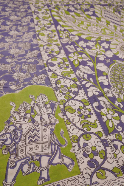 Violet Kalamkari Pure Cotton Folk Scenes Border Saree