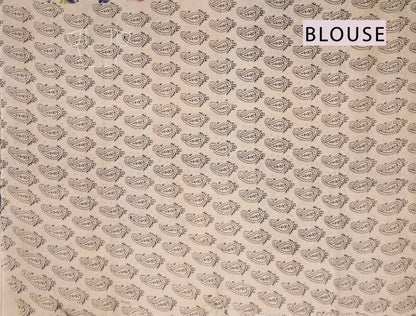 Off White Kalamkari Pure Cotton Lotus Print Peacock Pallu Saree