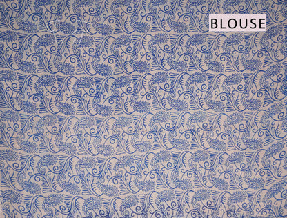 Blue Kalamkari Pure Cotton Elephant Border Peacock Pallu Saree