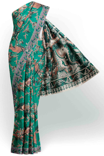 Green Kalamkari Pure Cotton Bird Garden Peacock Pallu Saree