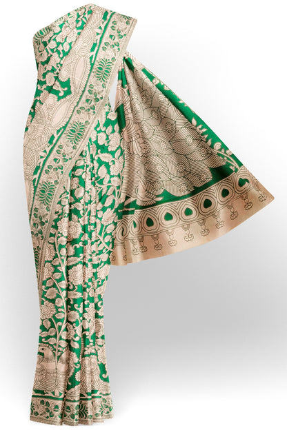 Green Kalamkari Pure Cotton Kalamkari Florals Peacock Pallu Saree