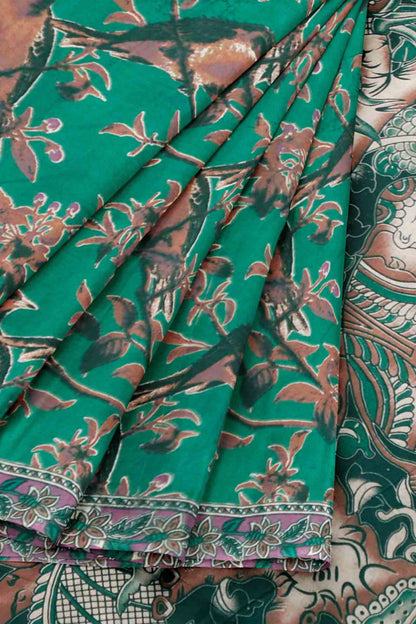Green Kalamkari Pure Cotton Bird Garden Peacock Pallu Saree