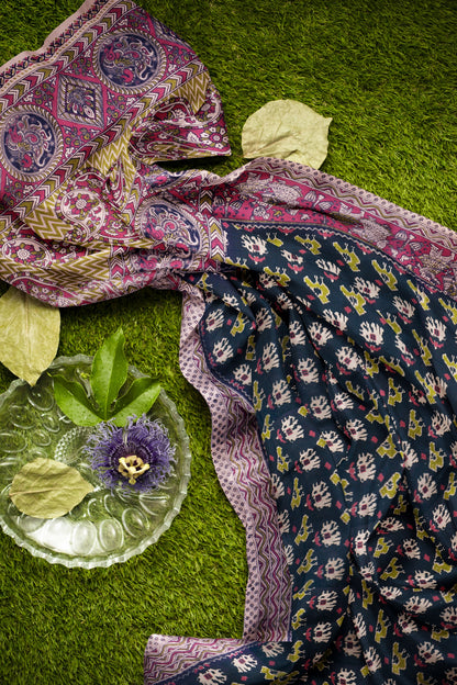 Black Kalamkari Pure Cotton Patola Style Print Peacock Pallu Saree