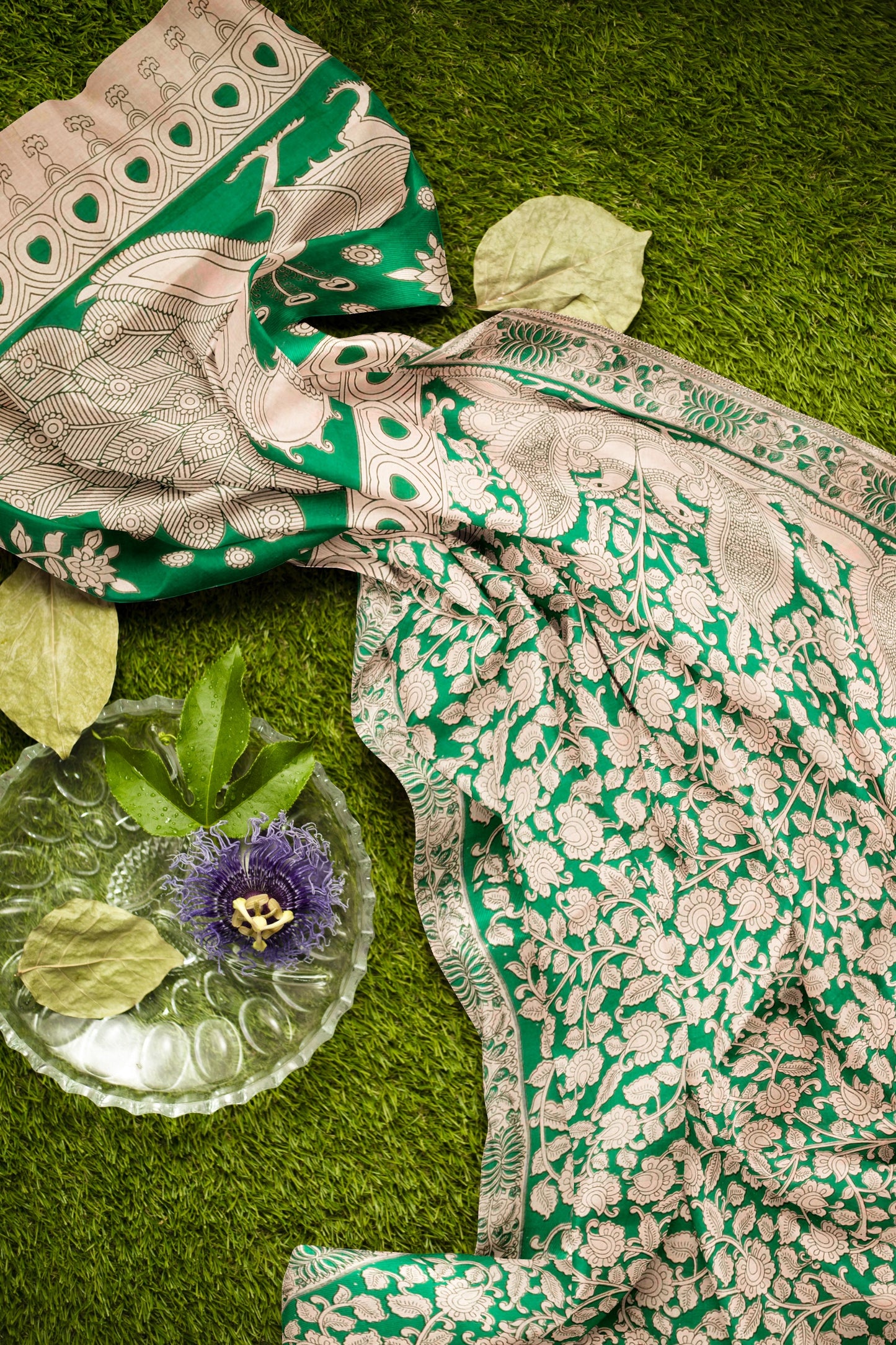 Green Kalamkari Pure Cotton Kalamkari Florals Peacock Pallu Saree