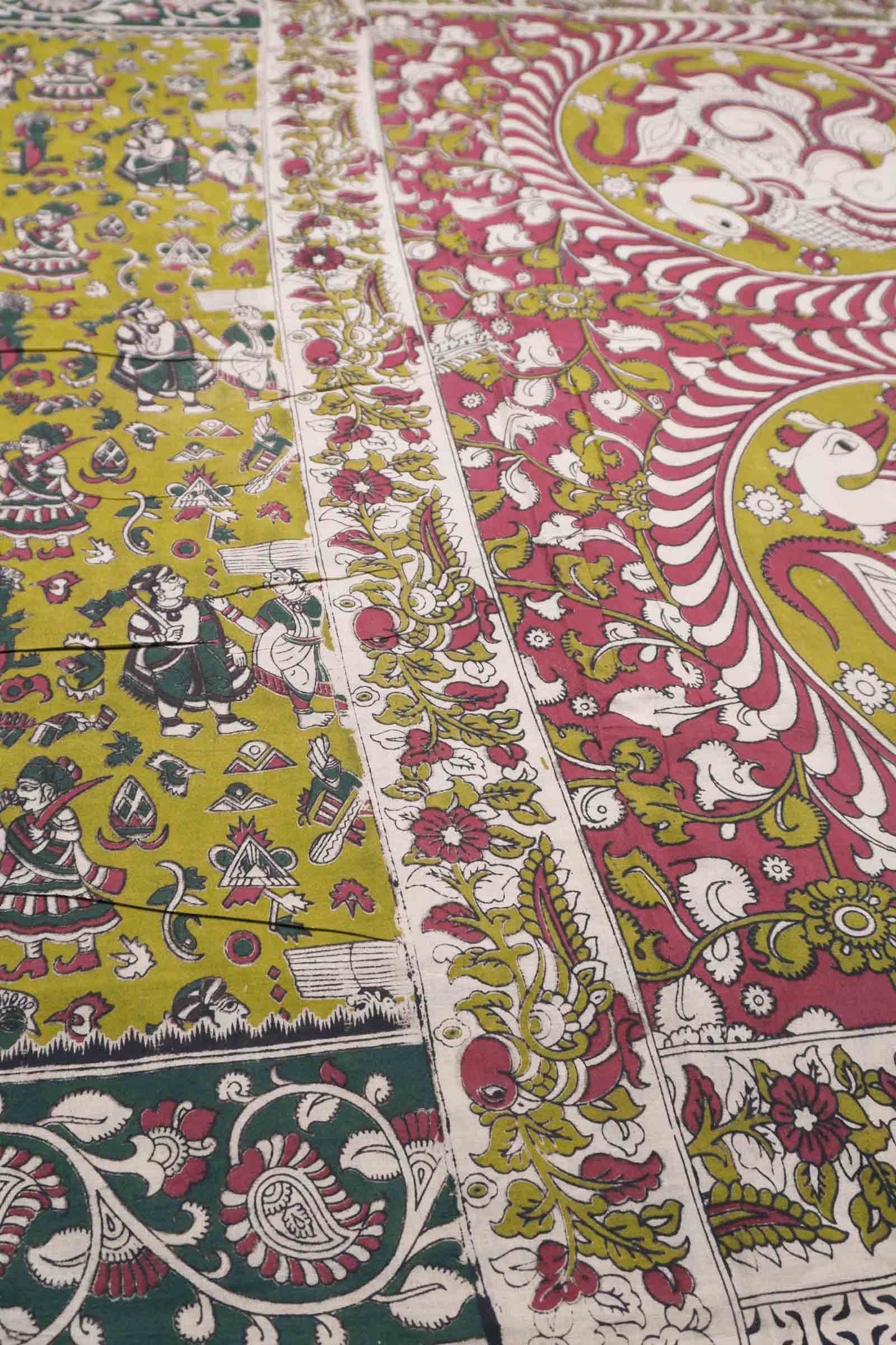 Green Kalamkari Pure Cotton Peacock Pallu Printed  Saree