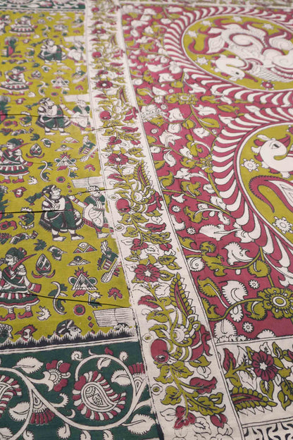 Green Kalamkari Pure Cotton Peacock Pallu Printed  Saree