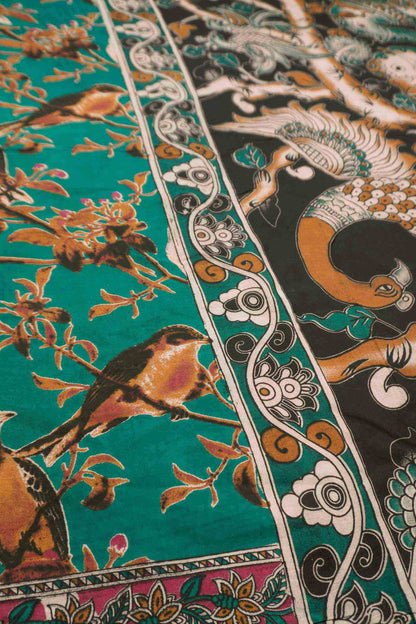 Green Kalamkari Pure Cotton Bird Garden Peacock Pallu Saree