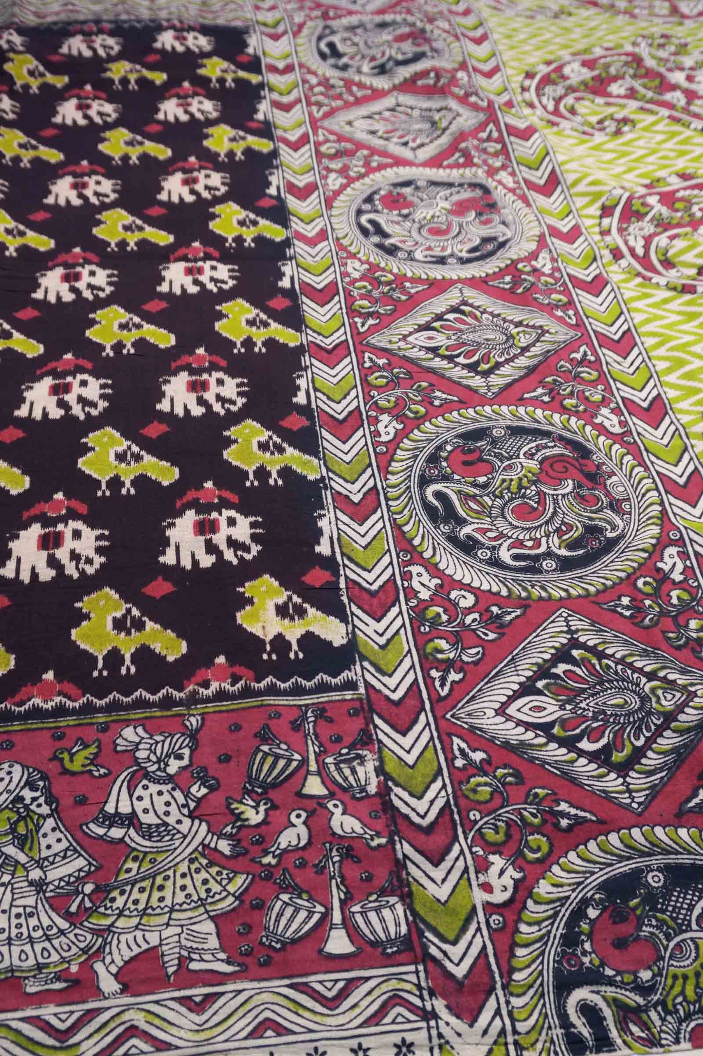 Black Kalamkari Pure Cotton Patola Style Print Peacock Pallu Saree