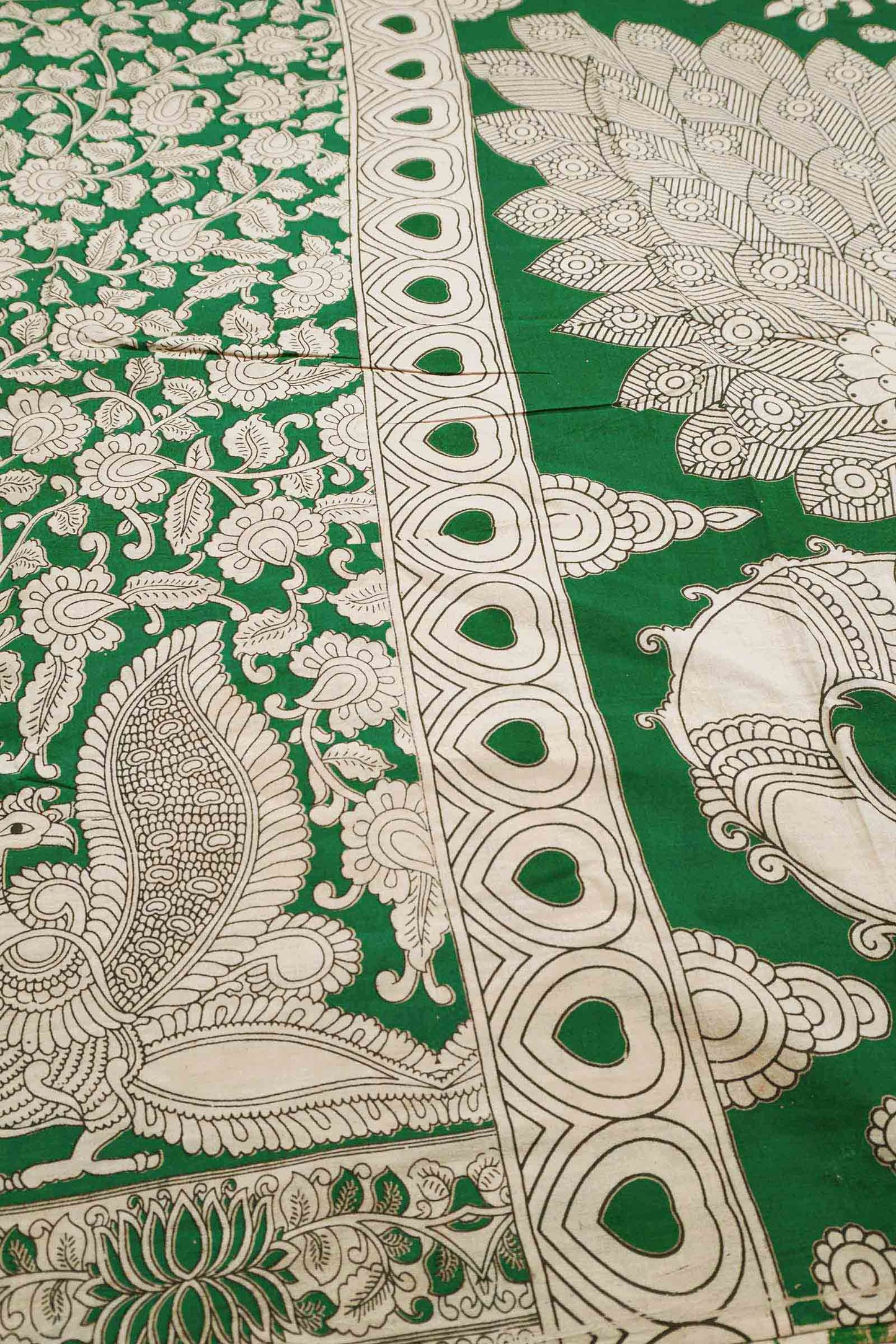 Green Kalamkari Pure Cotton Kalamkari Florals Peacock Pallu Saree