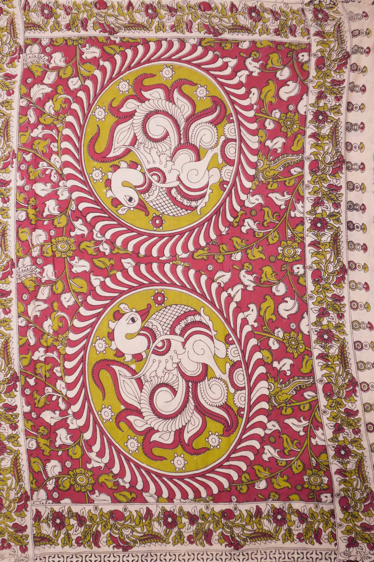 Green Kalamkari Pure Cotton Peacock Pallu Printed  Saree