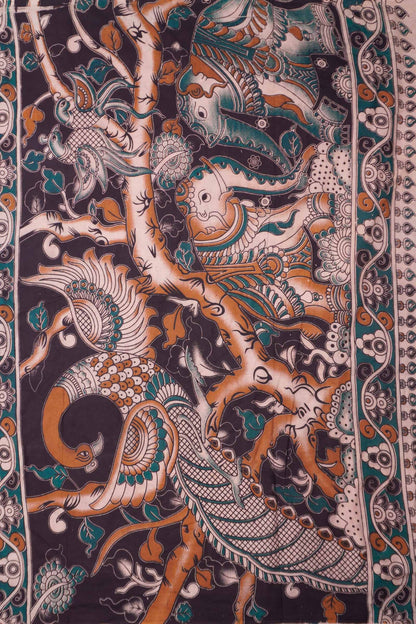 Green Kalamkari Pure Cotton Bird Garden Peacock Pallu Saree