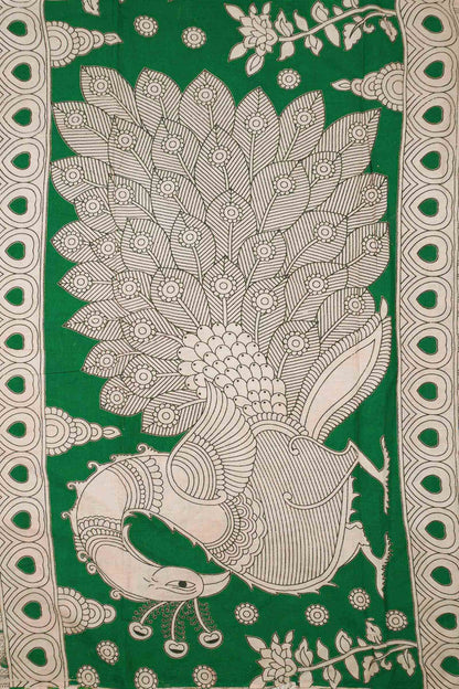 Green Kalamkari Pure Cotton Kalamkari Florals Peacock Pallu Saree
