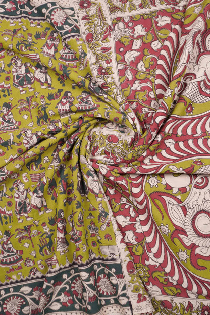 Green Kalamkari Pure Cotton Peacock Pallu Printed  Saree