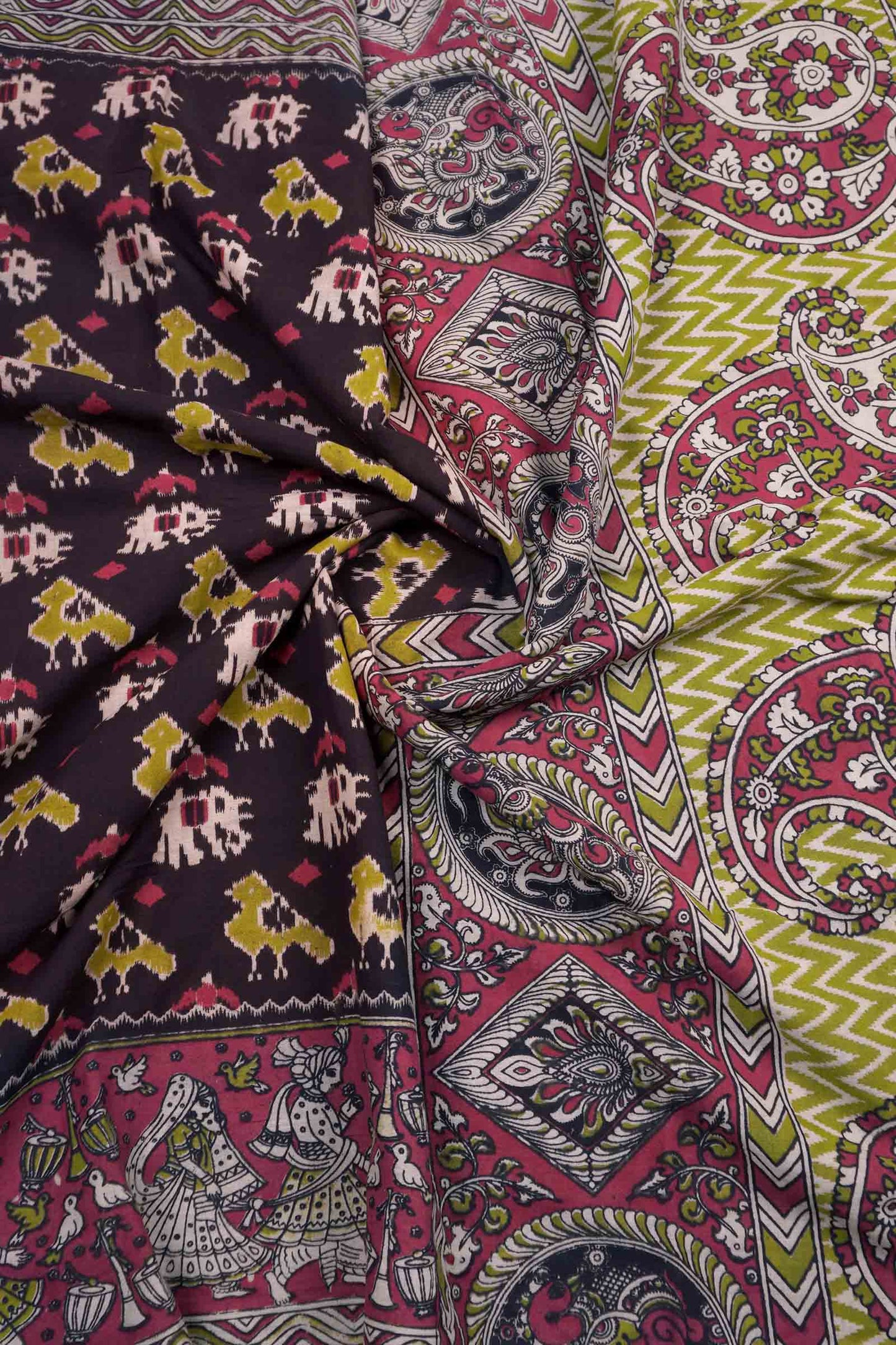 Black Kalamkari Pure Cotton Patola Style Print Peacock Pallu Saree