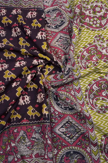 Black Kalamkari Pure Cotton Patola Style Print Peacock Pallu Saree