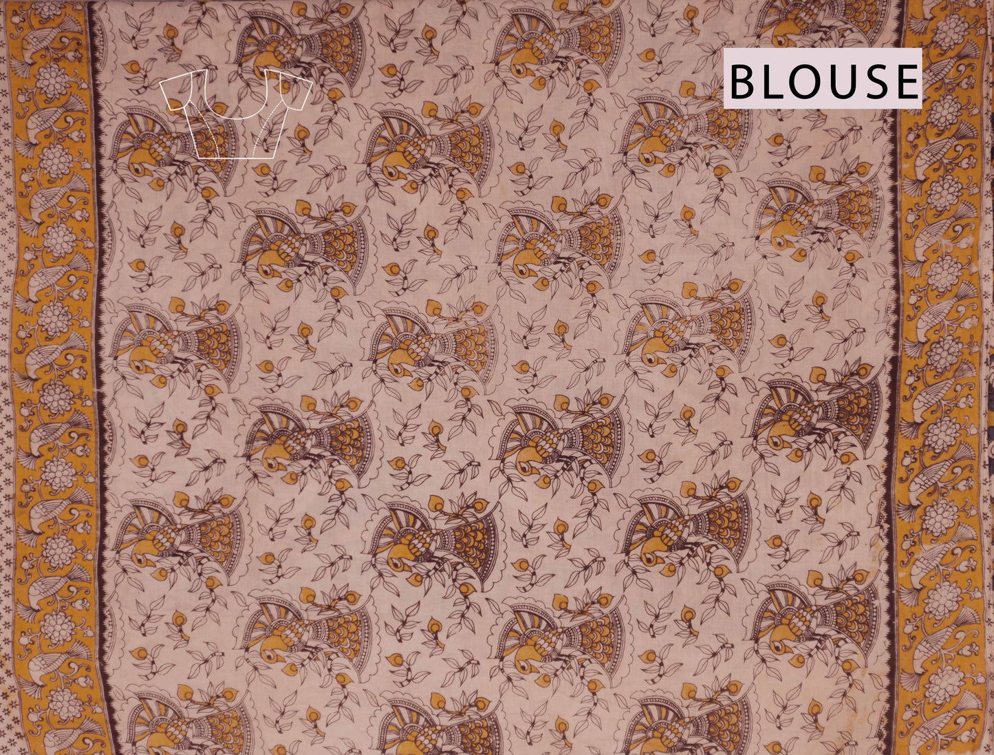 Blue Kalamkari Pure Cotton Floral Dancing Peacock Saree