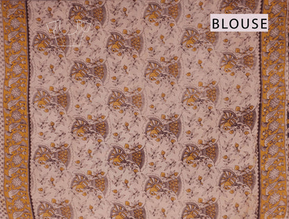 Blue Kalamkari Pure Cotton Floral Dancing Peacock Saree