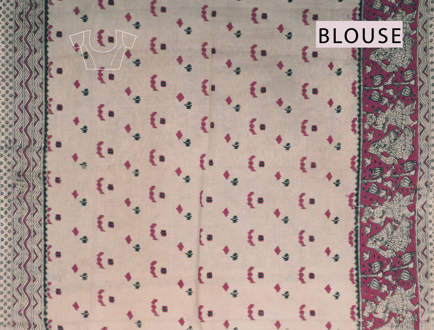 Black Kalamkari Pure Cotton Patola Style Print Peacock Pallu Saree