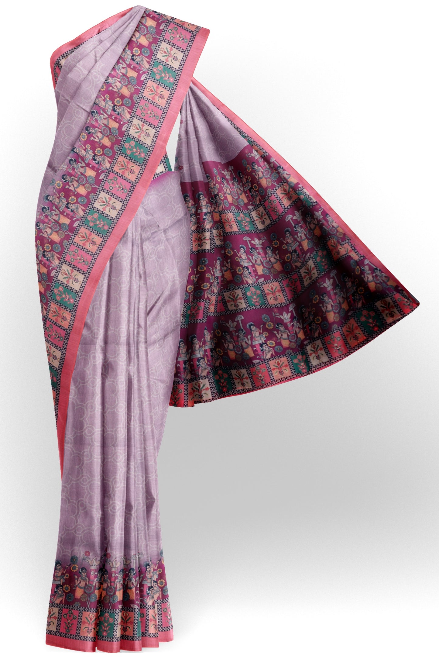 Light Violet Semi Chanderi Cotton Festive Vibe Pallu Saree
